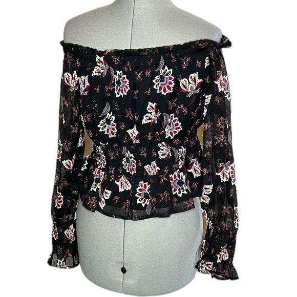 Patrons of peace off the shoulder top floral print black size large - Picture 3 of 7